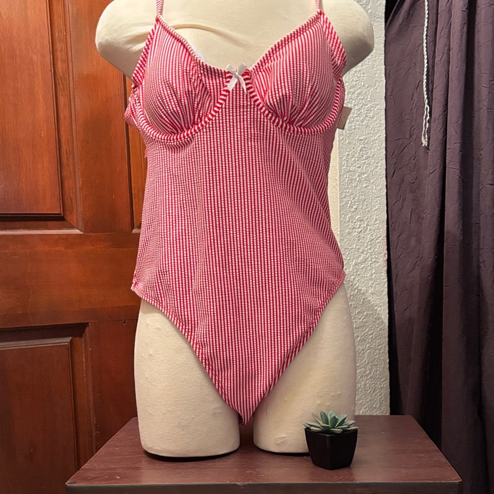 No Boundaries Red Striped One-Piece Swimsuit